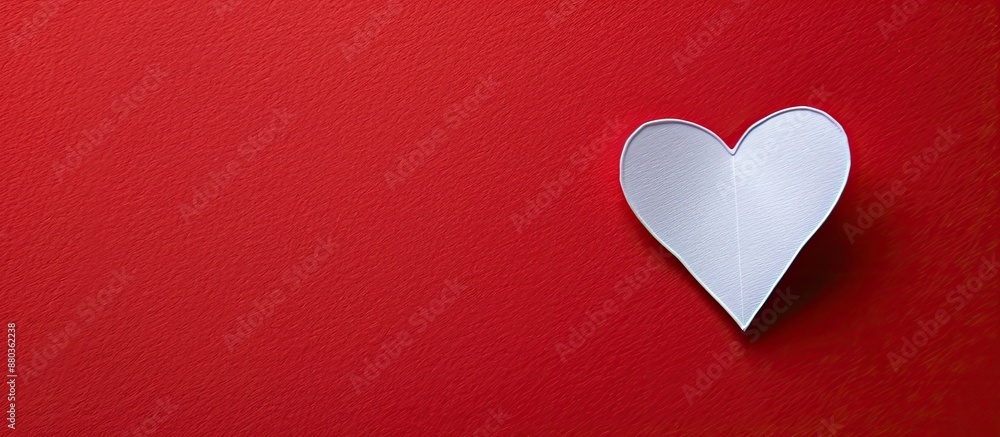 Poster square cropped white paper heart on a red background with a copy space image viewed from the top dep