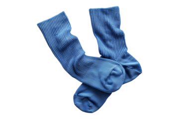 Blue winter cotton socks isolated on transparent background