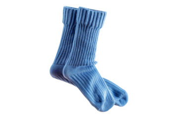 Blue winter cotton socks isolated on transparent background