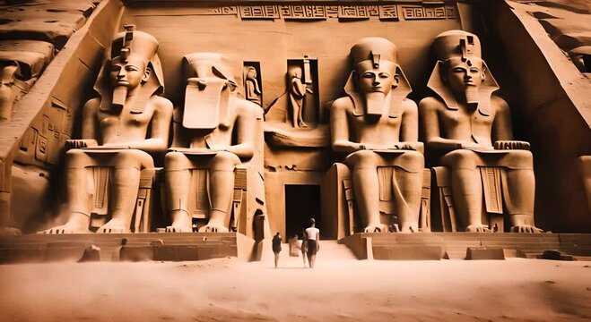 Tourists at the Abu Simbel temple, Egypt.