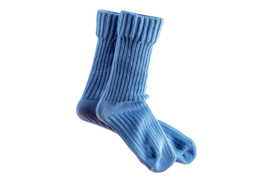 Blue winter cotton socks isolated on transparent background