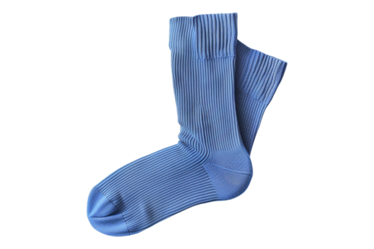 Blue winter cotton socks isolated on transparent background