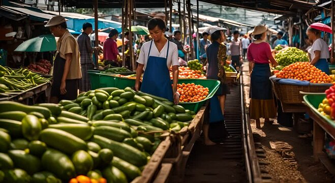 Food market on train tracks.