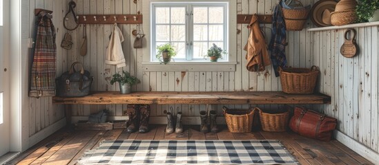 Obraz premium Rustic Entryway with Checkered Rug