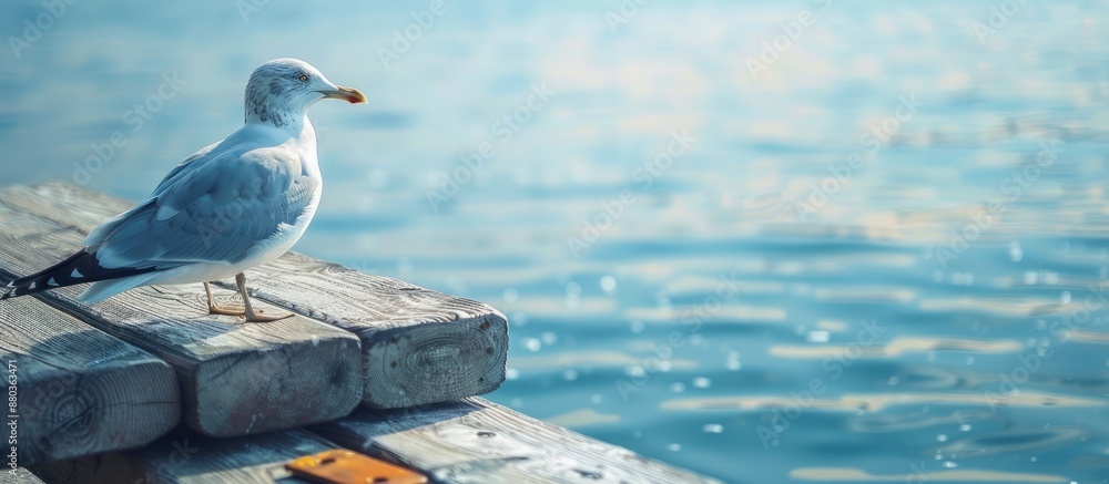 Aufkleber a close up image of a seagull sitting on a dock with copy space image