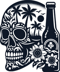 skull with a beer bottle