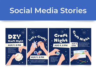 Craft night DIY workshop paint embroidery beading social media stories design template vector