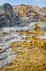 Palette Springs. Devils thumb at the Mammoth Hot Springs. Yellowstone National Park. Wyoming. USA