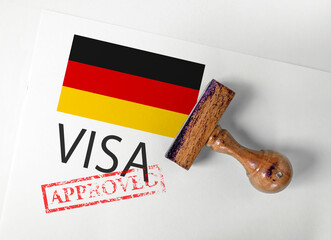 Germany Visa Approved with Rubber Stamp and flag