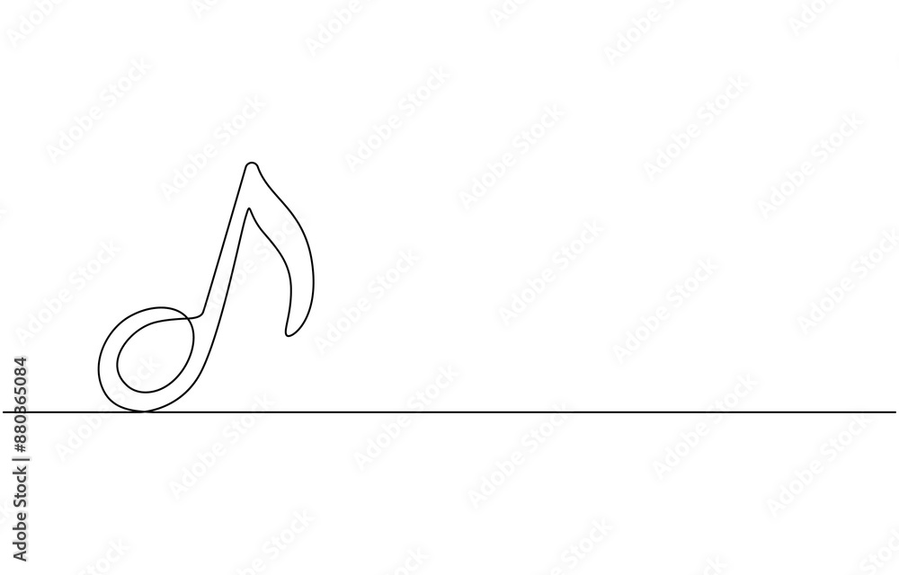Poster continuous one line drawing treble clef. music key. isolated on white background vector illustration
