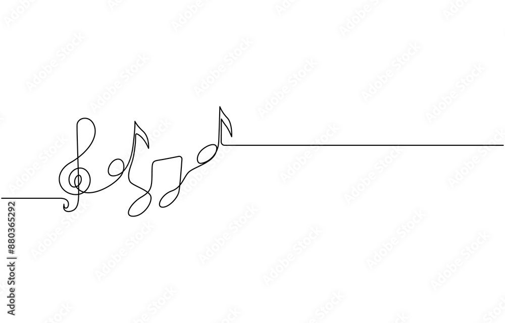 Poster continuous one line drawing treble clef. music key. isolated on white background vector illustration
