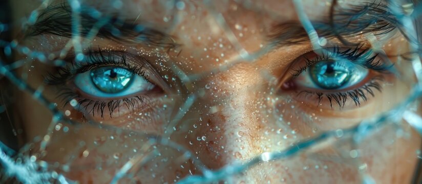 Woman's Eyes Through Broken Glass