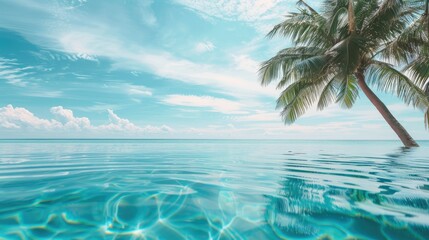 Fototapeta premium Tropical Paradise: Palm Tree Overlooking a Tranquil Pool