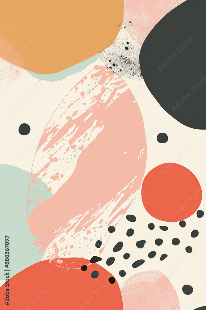 Poster an abstract painting of some rounded lines and shapes with spots