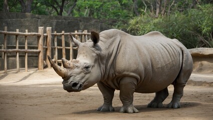 Obraz premium rhino in the wild with jangle background