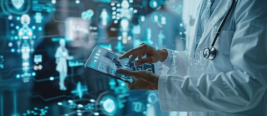 Doctor Using Tablet with Holographic Interface