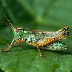Fototapeta premium Grasshopper on a Leaf- Photograph a grasshopper as it rests on a leaf