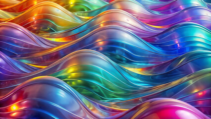 Fototapeta premium Wavy Glass Shapes Background with Colorful Gradient