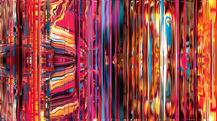 vivid glitch art with neon hues and dynamic patterns creating a vibrant and chaotic digital design with rich colors and textures