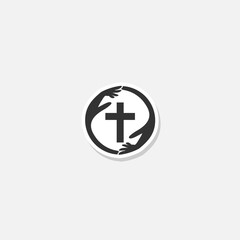 Faith care icon sticker isolated on gray background