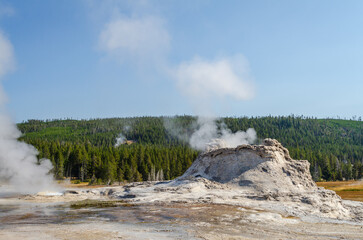 Castle Geyser erupting, Upper Geyser Basin, Yellowstone National Park, Wyoming, Montana