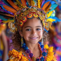 Young Girl Wearing Colorful Headdress