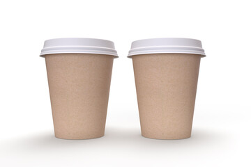Two kraft coffee cups isolated on white