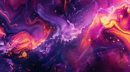 Fototapeta premium A stunning abstract fluid art piece featuring vibrant cosmic swirls in shades of purple, pink, and orange.