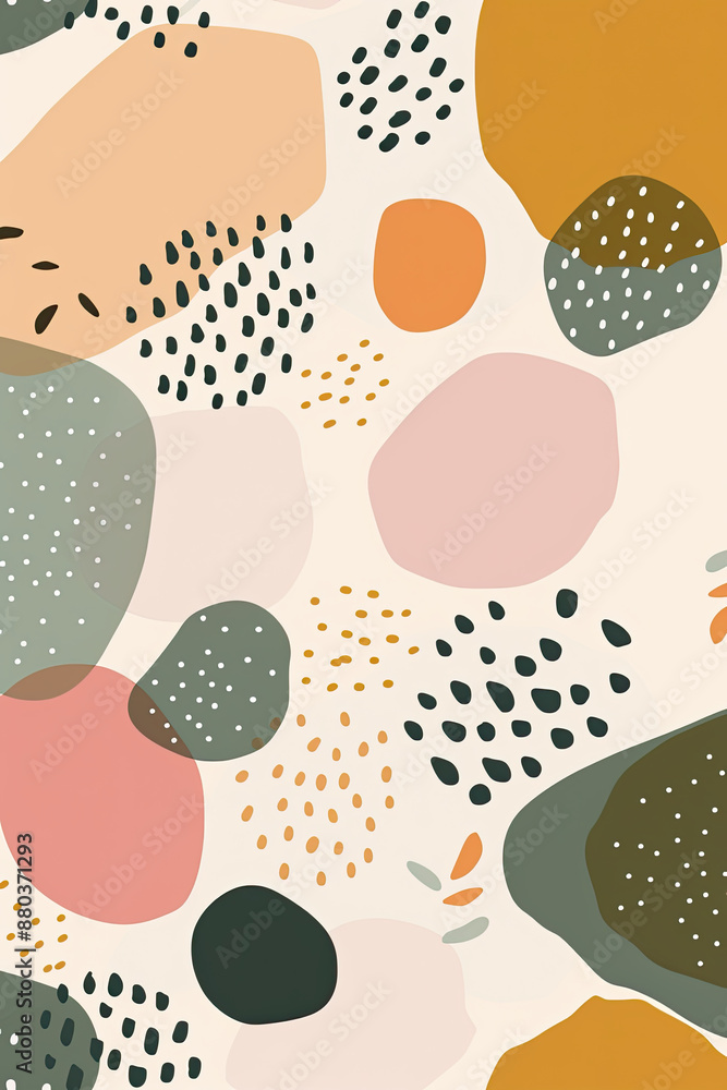 Poster an abstract painting of some rounded lines and shapes with spots