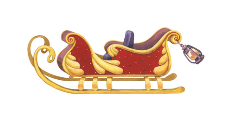 Watercolor Santa Claus sleigh on white background