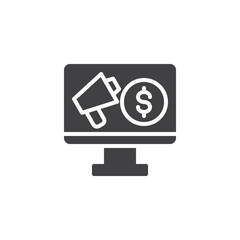 Computer screen with a dollar sign and an ad vector icon