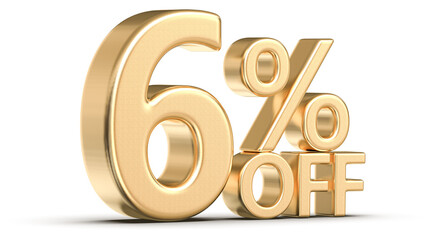 6 Percent Off Sale Gold Number 3D