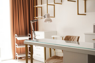 luxurious light manicure room in a beauty salon