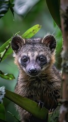 Obraz premium Curious Civet Peering Through Tropical Leaves