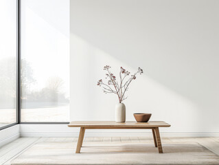 Luxury living room interiors with minimalist furniture and natural window lighting. Luxurious residential Real Estate composition.