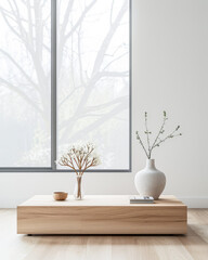 Luxury living room interiors with minimalist furniture and natural window lighting. Luxurious residential Real Estate composition.