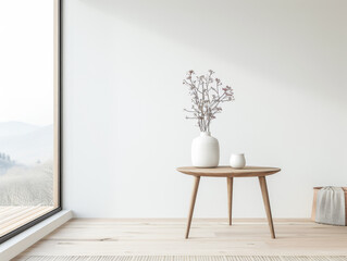 Luxury living room interiors with minimalist furniture and natural window lighting. Luxurious residential Real Estate composition.
