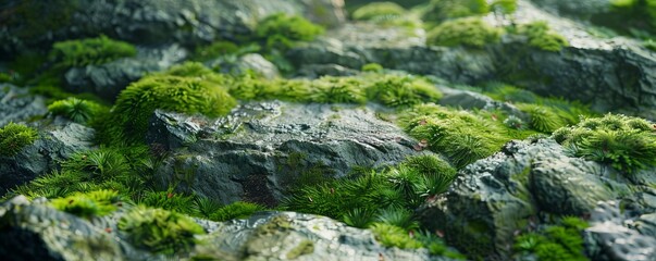 Moss-Covered Stone Texture Background, 4K hyperrealistic photo