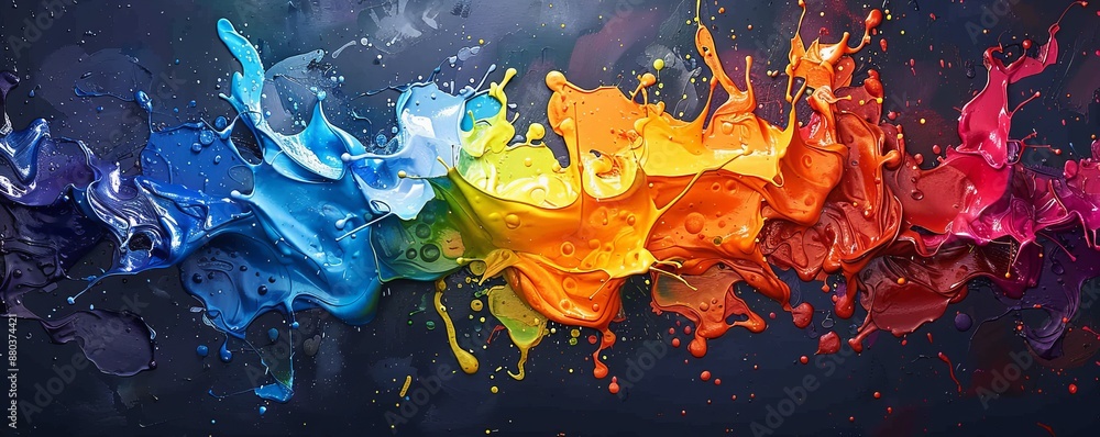 Poster a splash of paint on a canvas, its colors bleeding and blending into each other.