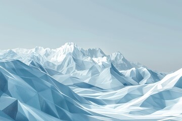 Minimalist Low Poly Landscape of Snow Capped Mountains