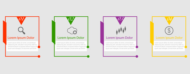 Square colorful  infographic template with four steps and icons