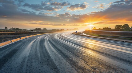 Naklejka premium Ensuring Durability: Curing Techniques in Reinforced Concrete Road Construction