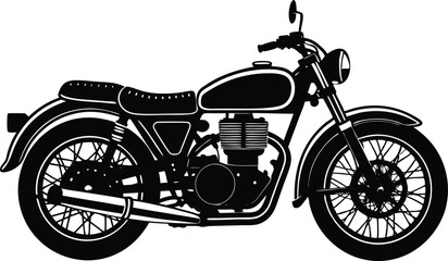 Fototapeta premium Old motorcycle silhouette vector, vintage motorcycle vector art