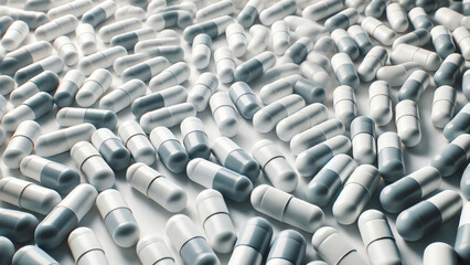 Fototapeta premium White surface with scattered medical capsules