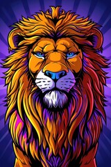 Obraz premium Majestic Lion Illustration with Vibrant Colors and Bold Lines