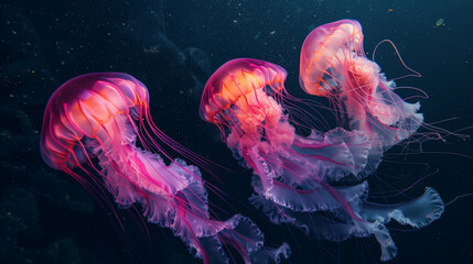 Fototapeta premium Beautiful colorful jellyfish swimming in the deep sea