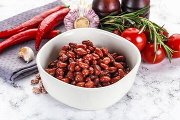 Red canned beans in the bowl