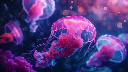 Beautiful colorful jellyfish swimming in the deep sea