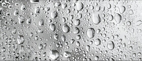 Panoramic close-up, high detail scan of waterdrops on metal texture, Generative AI
