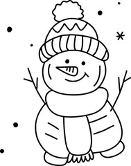 Cute snowman doodle coloring page design element